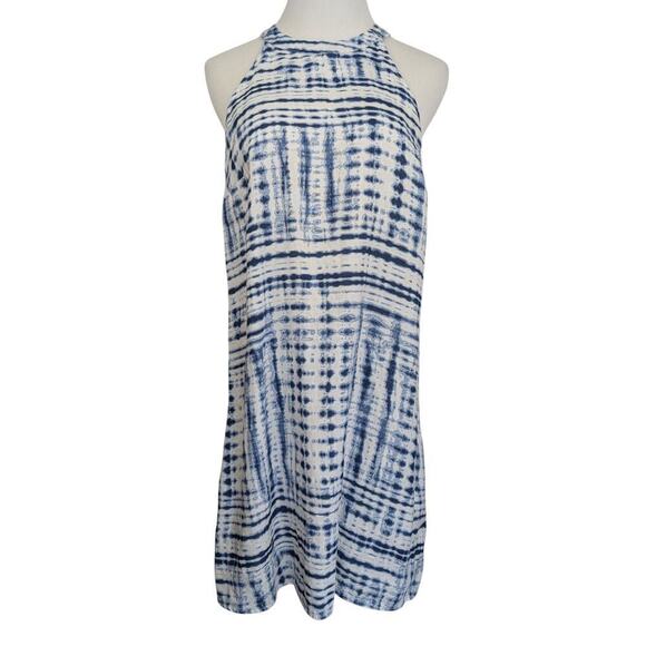 Cynthia Rowley Small Dress 100% Linen Blue White Womens Shift Halter Tie Dye - Picture 1 of 10